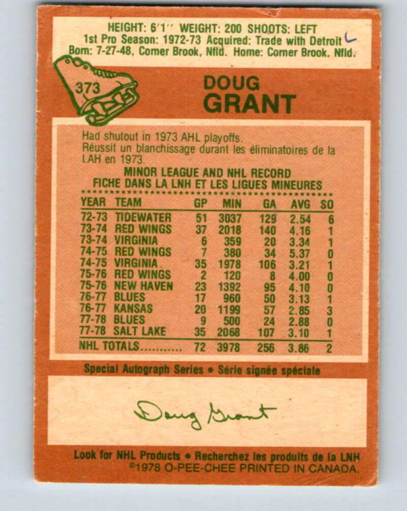 1978-79 O-Pee-Chee #373 Doug Grant St. Louis Blues V26193