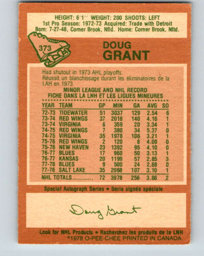 1978-79 O-Pee-Chee #373 Doug Grant St. Louis Blues V26196