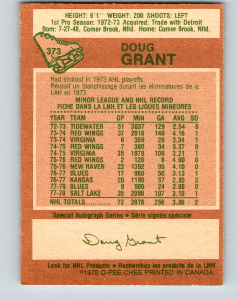 1978-79 O-Pee-Chee #373 Doug Grant St. Louis Blues V26198