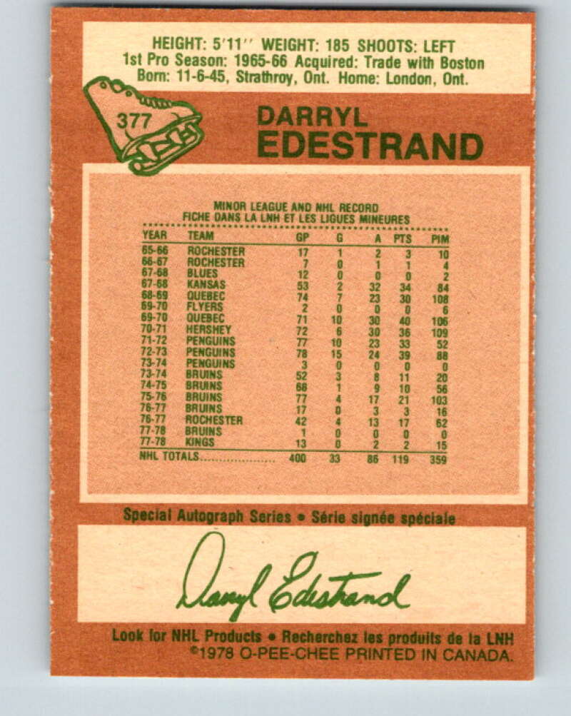 1978-79 O-Pee-Chee #377 Darryl Edestrand Los Angeles Kings V26235