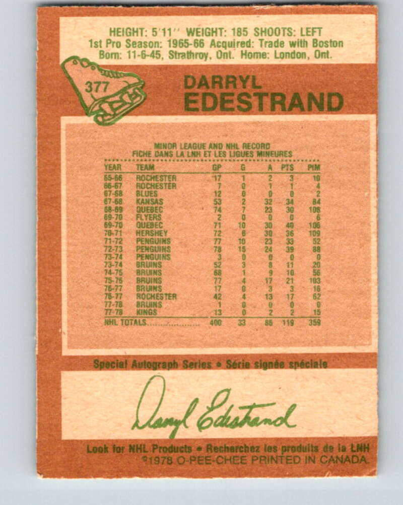 1978-79 O-Pee-Chee #377 Darryl Edestrand Los Angeles Kings V26236