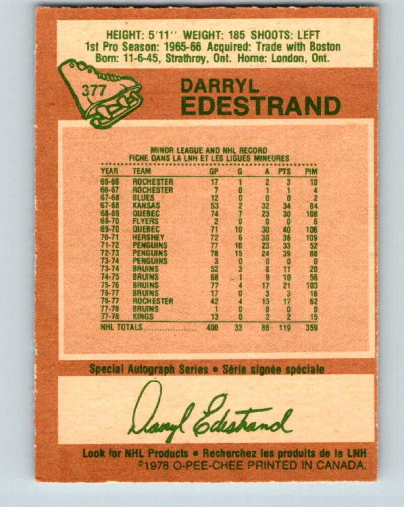 1978-79 O-Pee-Chee #377 Darryl Edestrand Los Angeles Kings V26241
