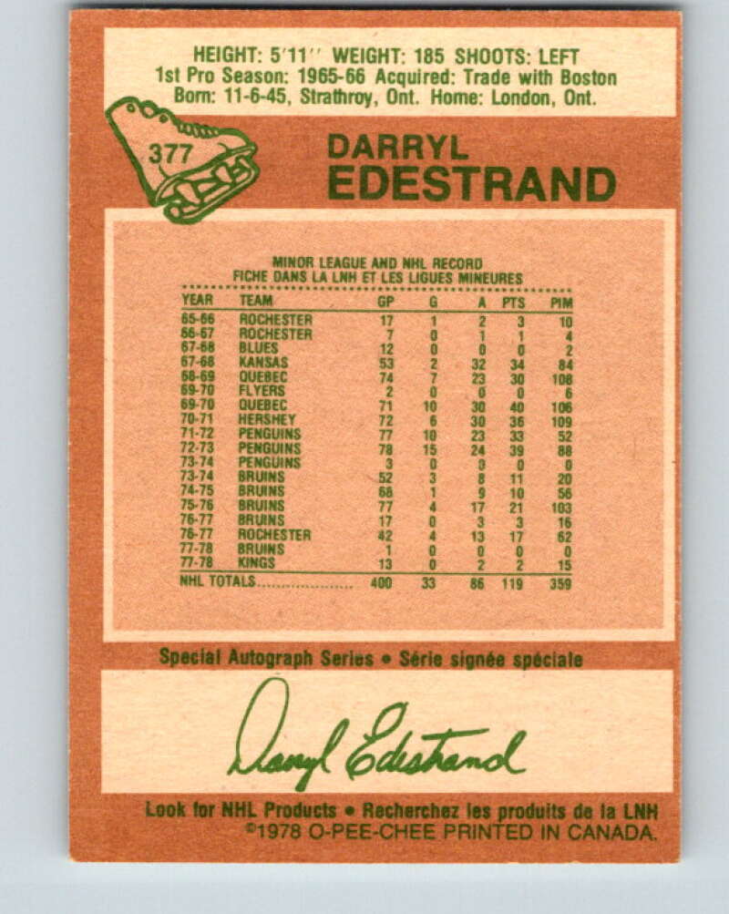 1978-79 O-Pee-Chee #377 Darryl Edestrand Los Angeles Kings V26242