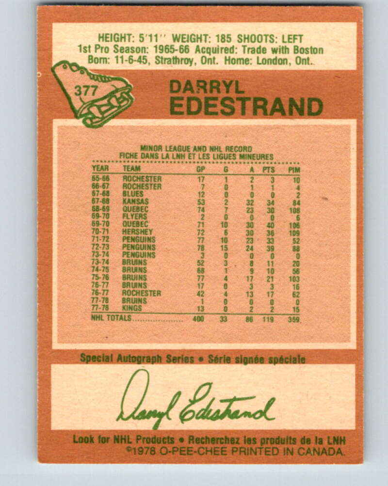 1978-79 O-Pee-Chee #377 Darryl Edestrand Los Angeles Kings V26243