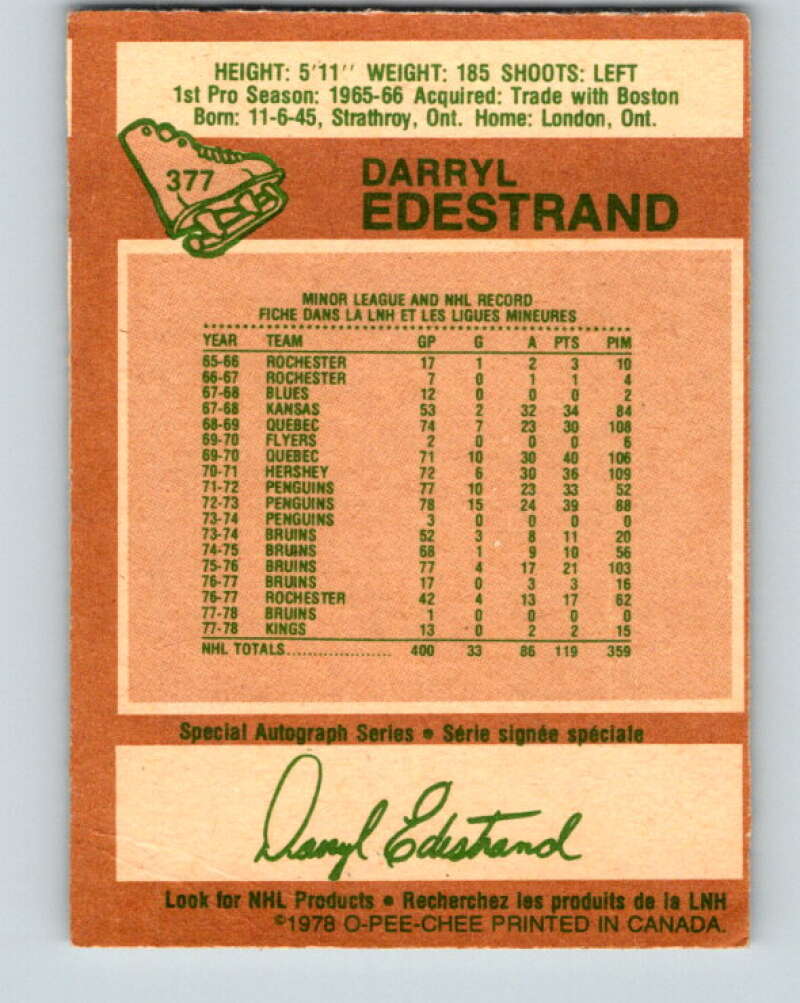 1978-79 O-Pee-Chee #377 Darryl Edestrand Los Angeles Kings V26245