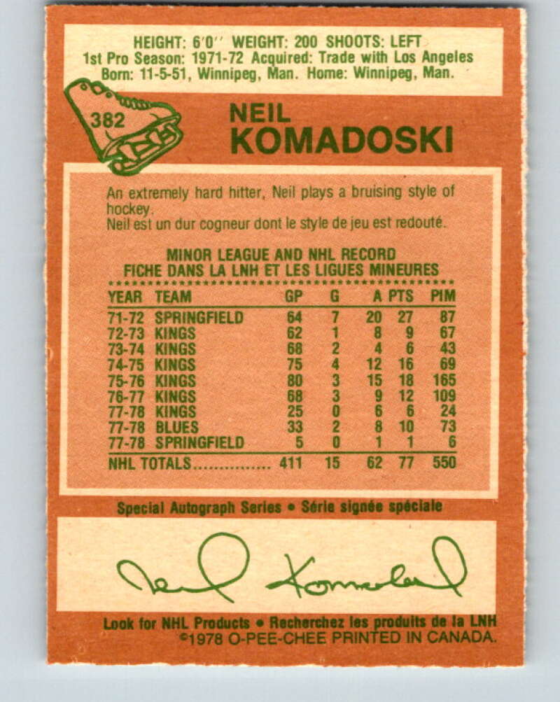 1978-79 O-Pee-Chee #382 Neil Komadoski St. Louis Blues V26313