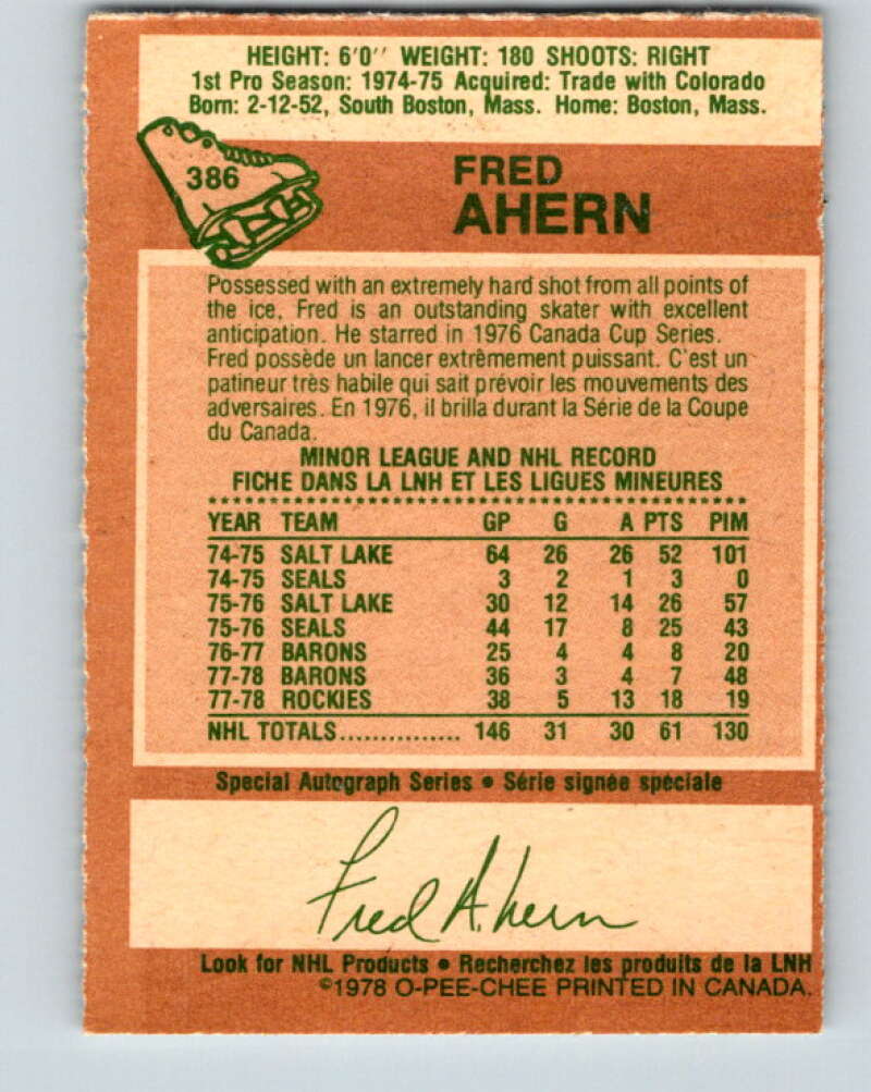 1978-79 O-Pee-Chee #386 Fred Ahern Minnesota North Stars V26378