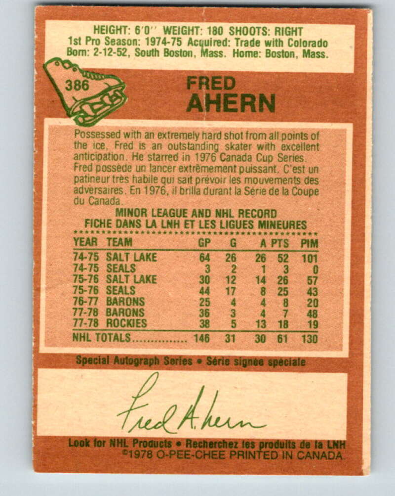 1978-79 O-Pee-Chee #386 Fred Ahern Minnesota North Stars V26379