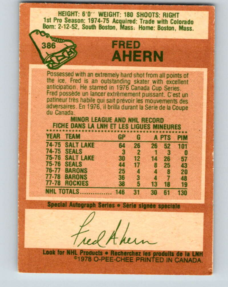 1978-79 O-Pee-Chee #386 Fred Ahern Minnesota North Stars V26382