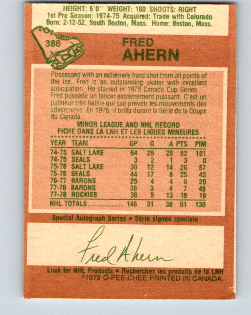 1978-79 O-Pee-Chee #386 Fred Ahern Minnesota North Stars V26389