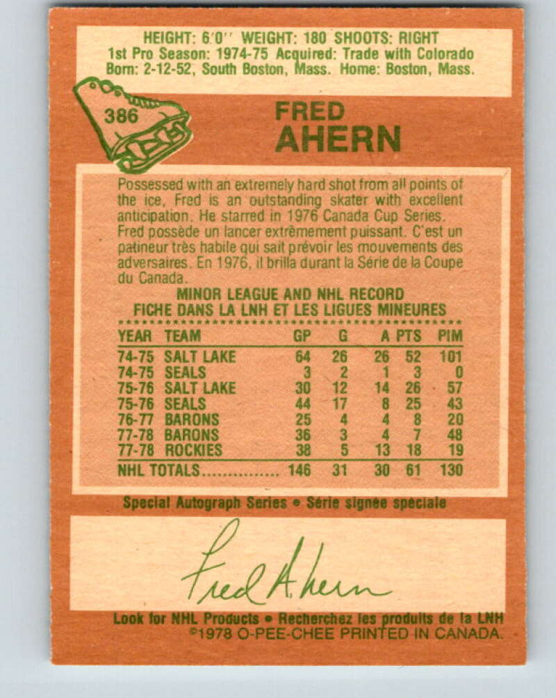 1978-79 O-Pee-Chee #386 Fred Ahern Minnesota North Stars V26392
