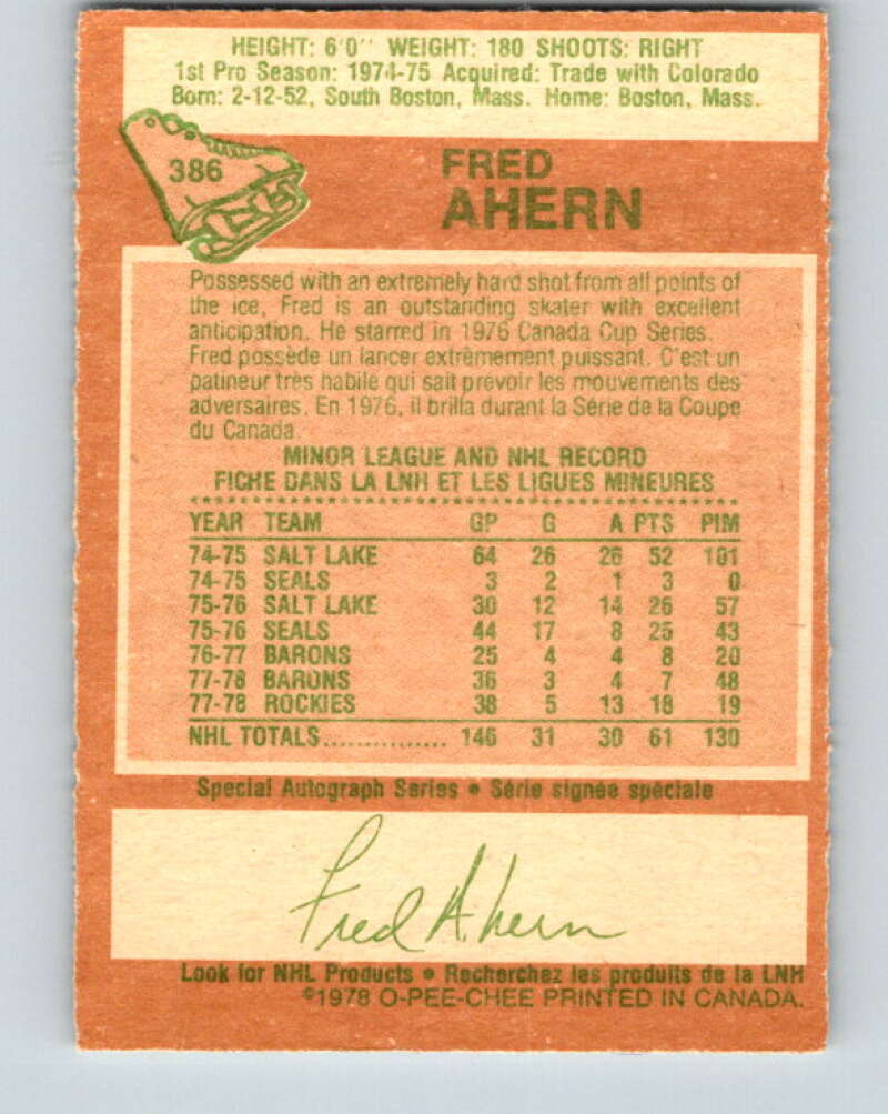 1978-79 O-Pee-Chee #386 Fred Ahern Minnesota North Stars V26400
