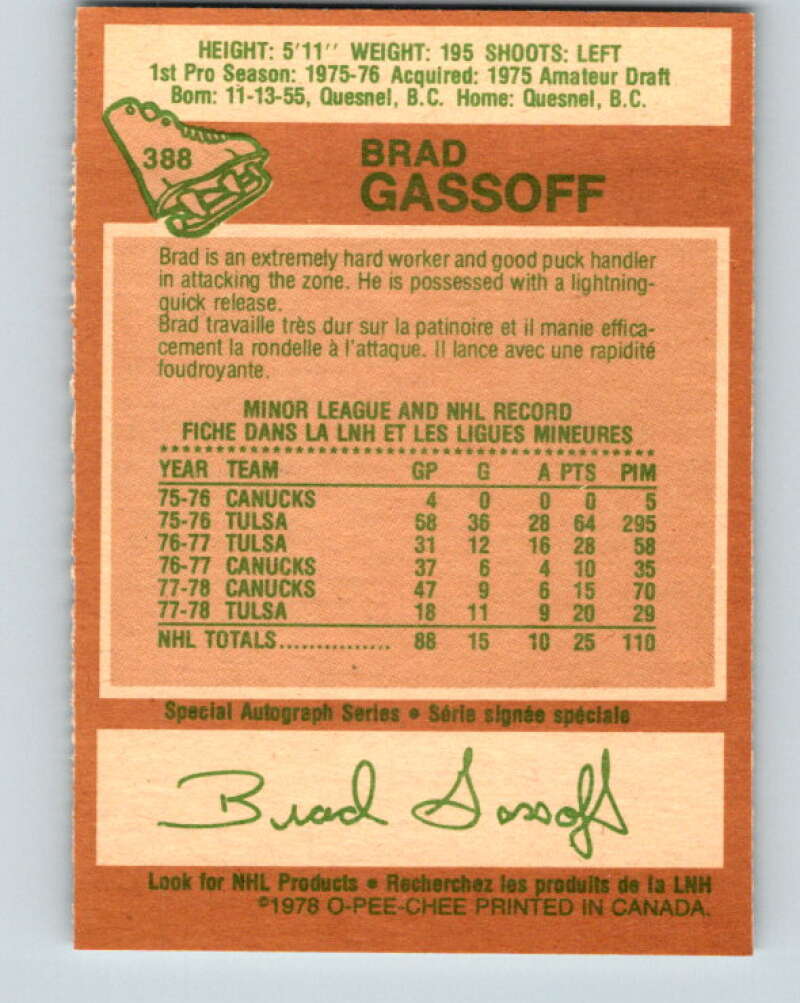 1978-79 O-Pee-Chee #388 Brad Gassoff RC Rookie Canucks V26411