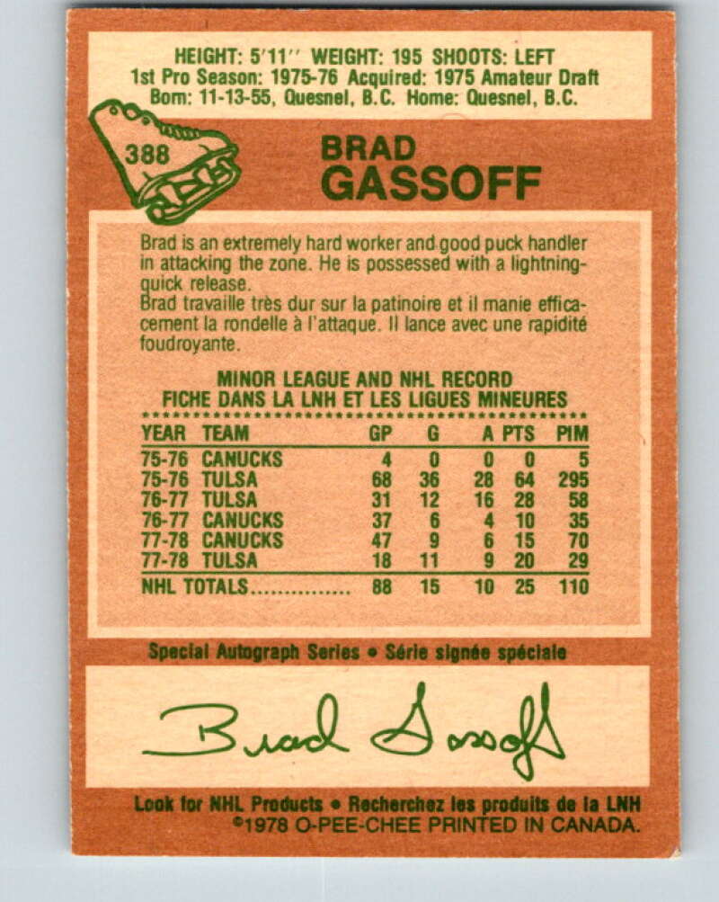 1978-79 O-Pee-Chee #388 Brad Gassoff RC Rookie Canucks V26412