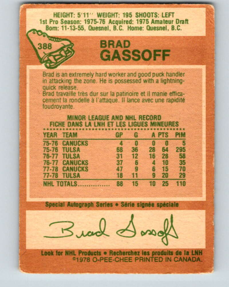 1978-79 O-Pee-Chee #388 Brad Gassoff RC Rookie Canucks V26413