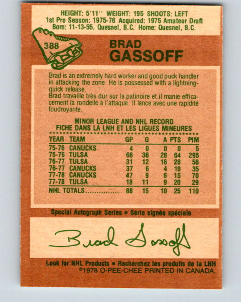 1978-79 O-Pee-Chee #388 Brad Gassoff RC Rookie Canucks V26415