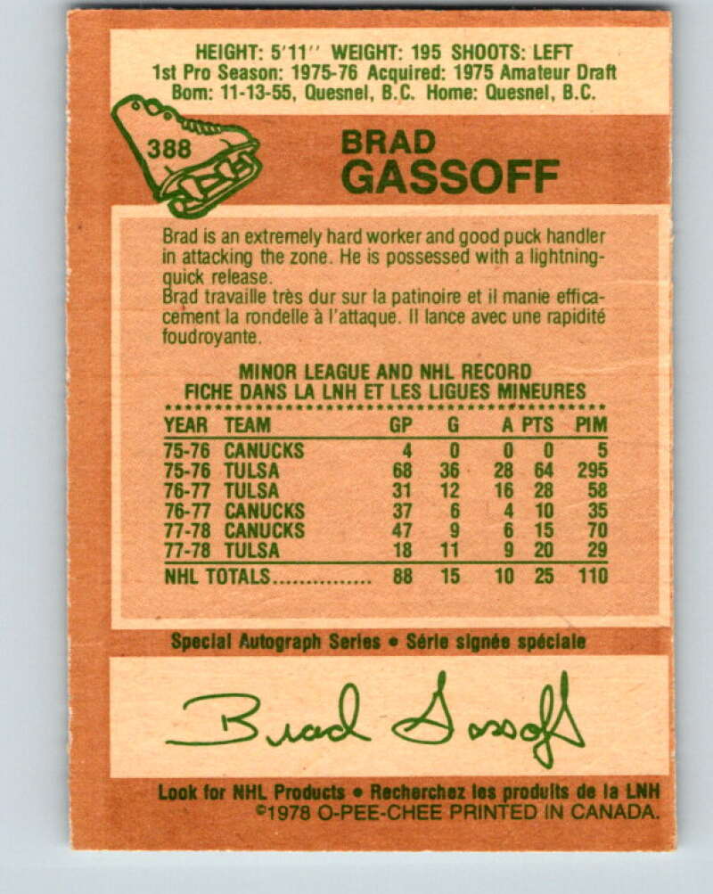 1978-79 O-Pee-Chee #388 Brad Gassoff RC Rookie Canucks V26422