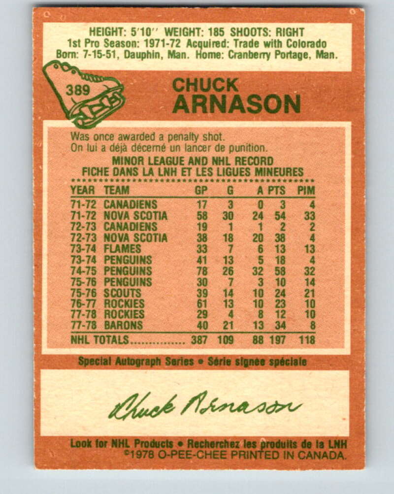 1978-79 O-Pee-Chee #389 Chuck Arnason North Stars V26434