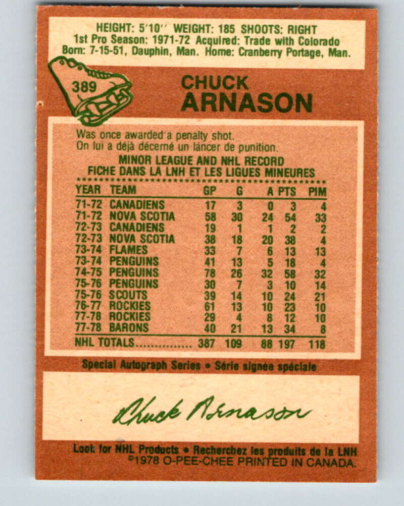 1978-79 O-Pee-Chee #389 Chuck Arnason North Stars V26437