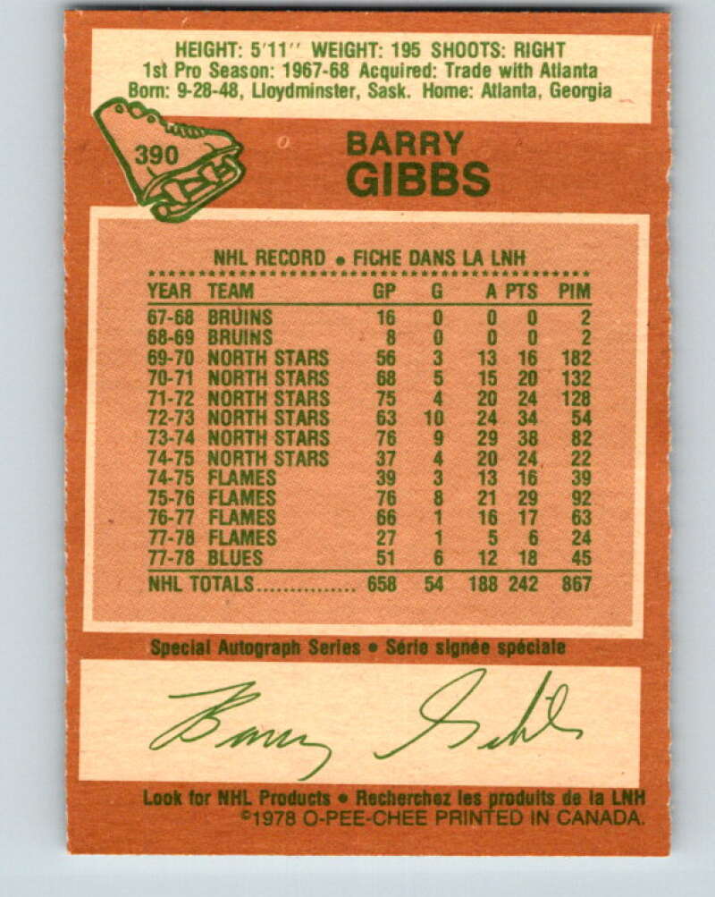1978-79 O-Pee-Chee #390 Barry Gibbs St. Louis Blues V26444