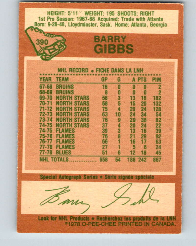 1978-79 O-Pee-Chee #390 Barry Gibbs St. Louis Blues V26448