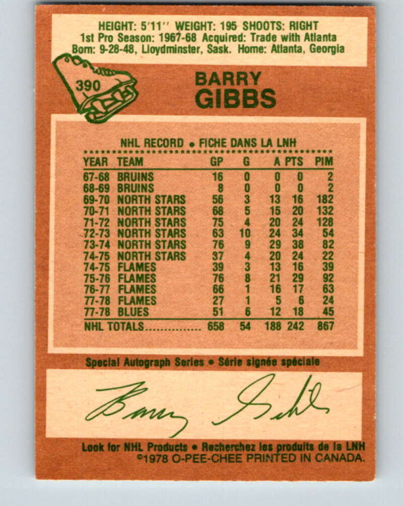 1978-79 O-Pee-Chee #390 Barry Gibbs St. Louis Blues V26450