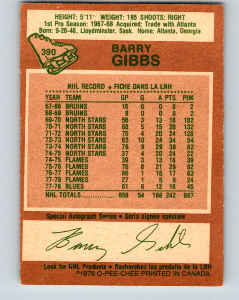 1978-79 O-Pee-Chee #390 Barry Gibbs St. Louis Blues V26451