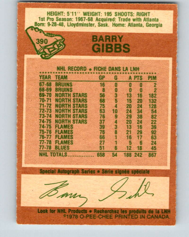 1978-79 O-Pee-Chee #390 Barry Gibbs St. Louis Blues V26455