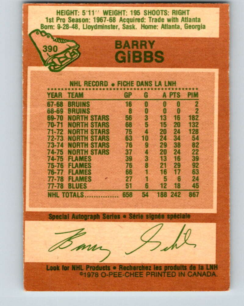 1978-79 O-Pee-Chee #390 Barry Gibbs St. Louis Blues V26456