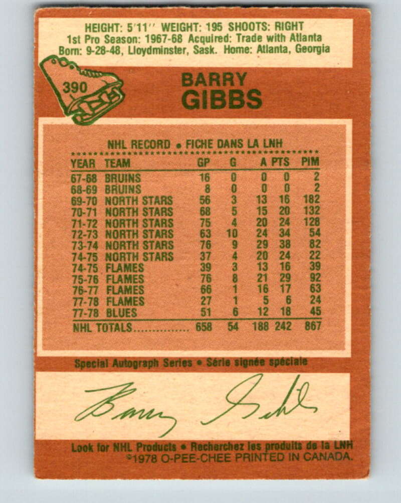 1978-79 O-Pee-Chee #390 Barry Gibbs St. Louis Blues V26457