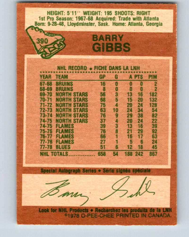 1978-79 O-Pee-Chee #390 Barry Gibbs St. Louis Blues V26461