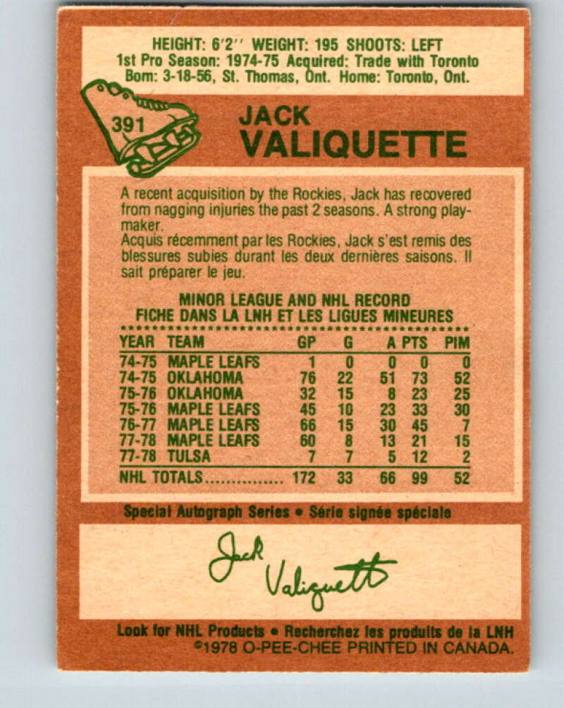 1978-79 O-Pee-Chee #391 Jack Valiquette Colorado Rockies V26463