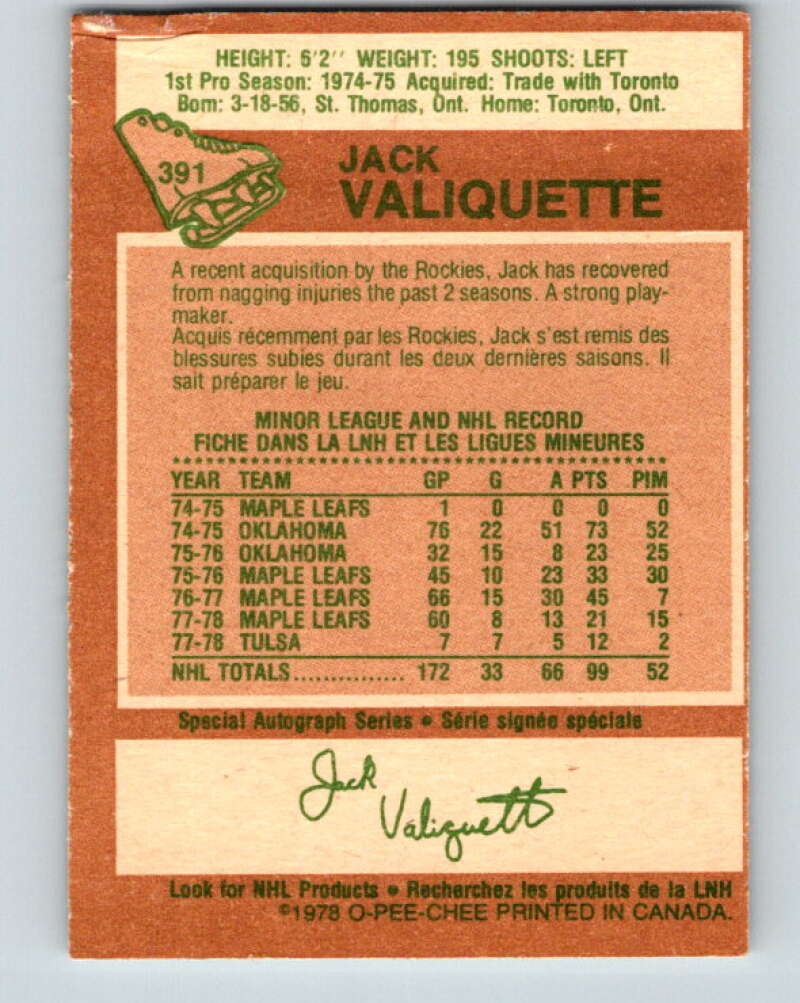 1978-79 O-Pee-Chee #391 Jack Valiquette Colorado Rockies V26464