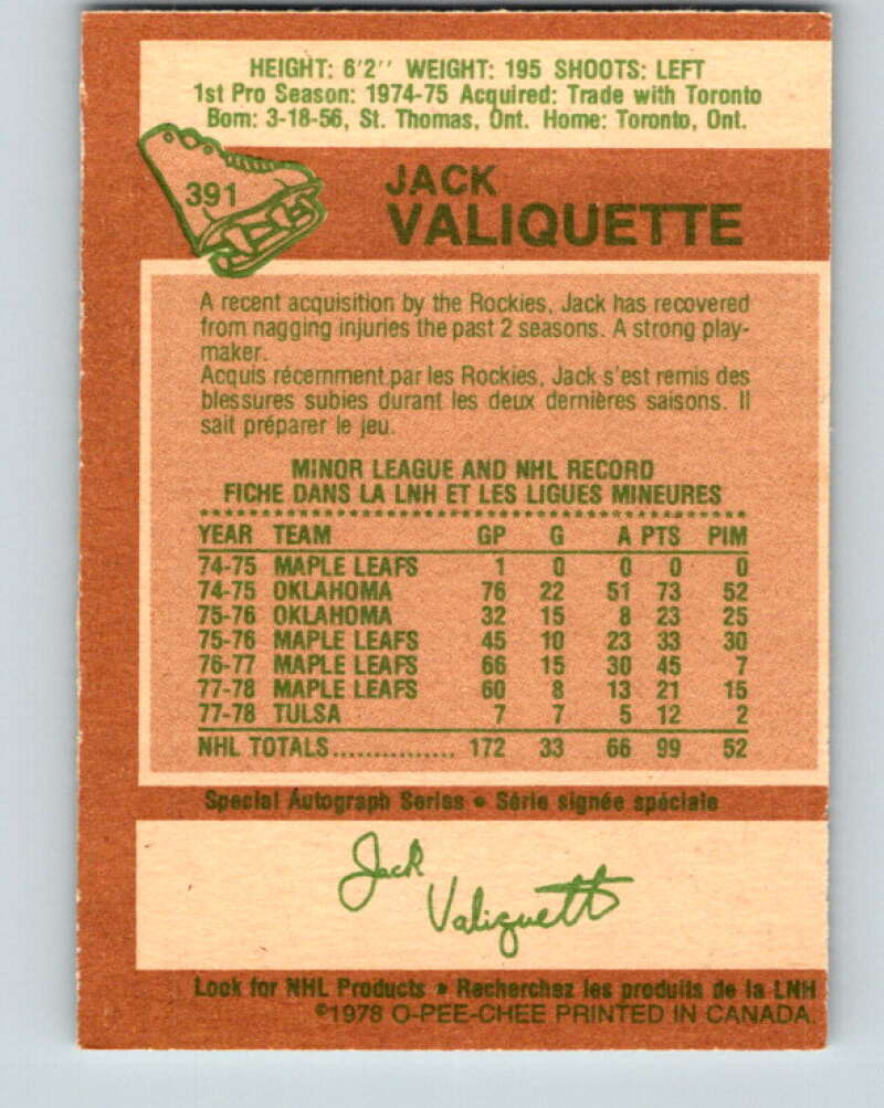 1978-79 O-Pee-Chee #391 Jack Valiquette Colorado Rockies V26465