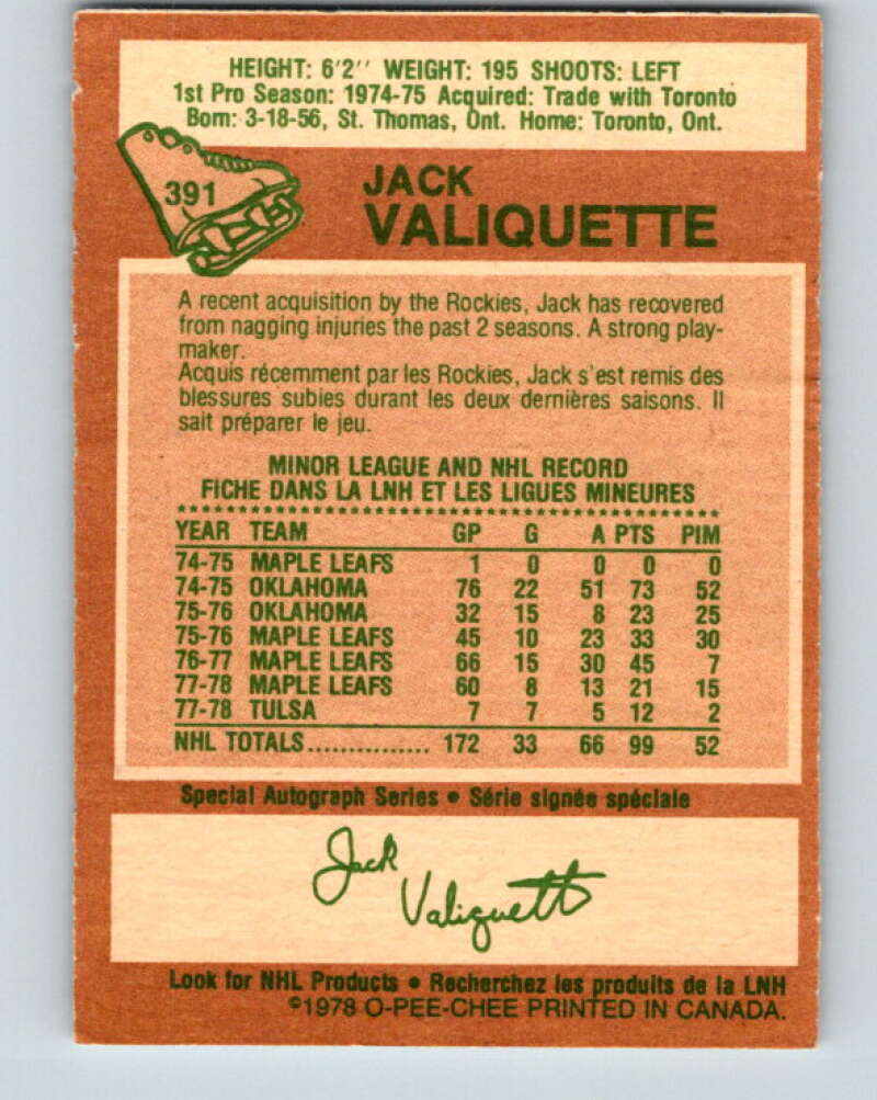 1978-79 O-Pee-Chee #391 Jack Valiquette Colorado Rockies V26470