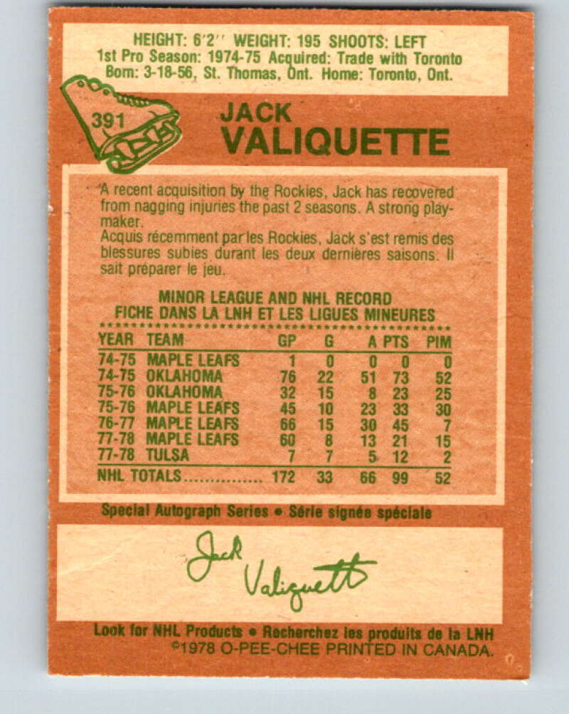 1978-79 O-Pee-Chee #391 Jack Valiquette Colorado Rockies V26471