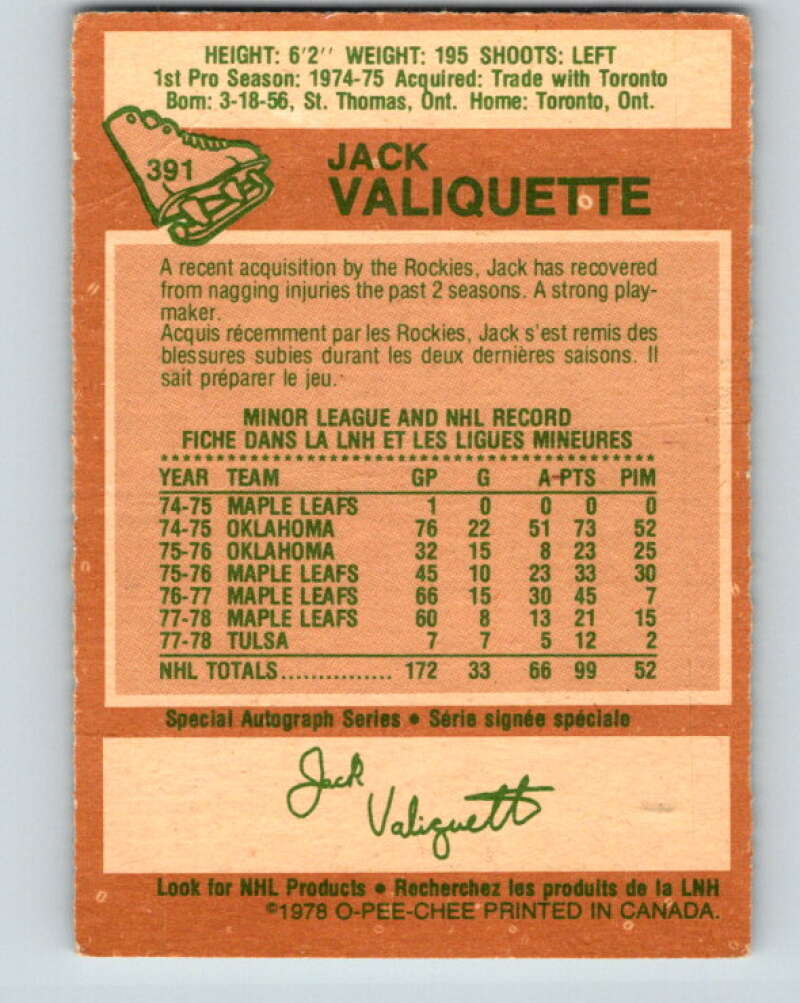 1978-79 O-Pee-Chee #391 Jack Valiquette Colorado Rockies V26472
