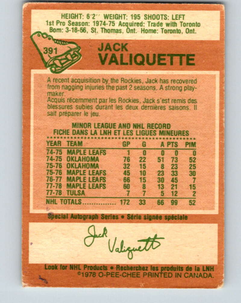1978-79 O-Pee-Chee #391 Jack Valiquette Colorado Rockies V26473