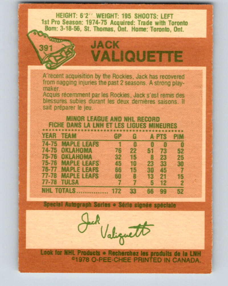 1978-79 O-Pee-Chee #391 Jack Valiquette Colorado Rockies V26475