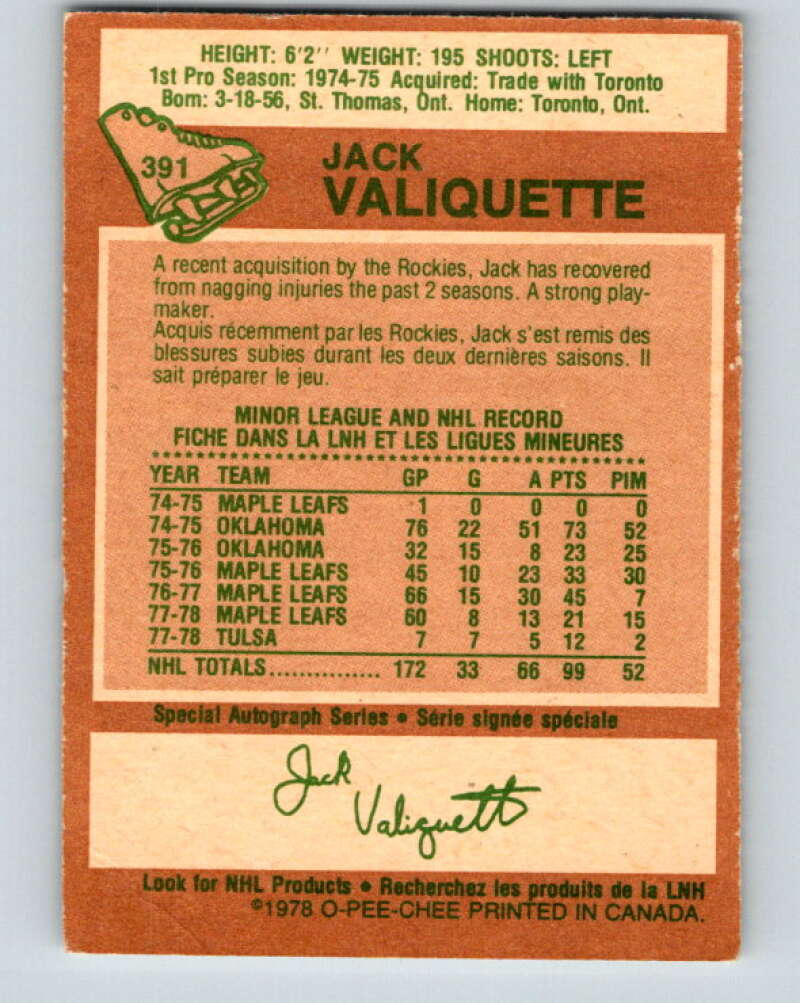 1978-79 O-Pee-Chee #391 Jack Valiquette Colorado Rockies V26477