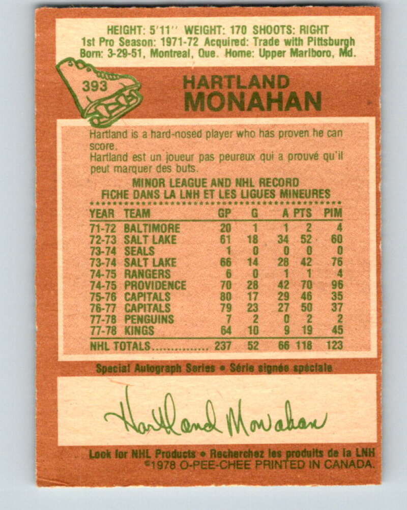1978-79 O-Pee-Chee #393 Hartland Monahan Los Angeles V26494