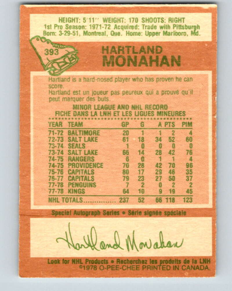 1978-79 O-Pee-Chee #393 Hartland Monahan Los Angeles V26497
