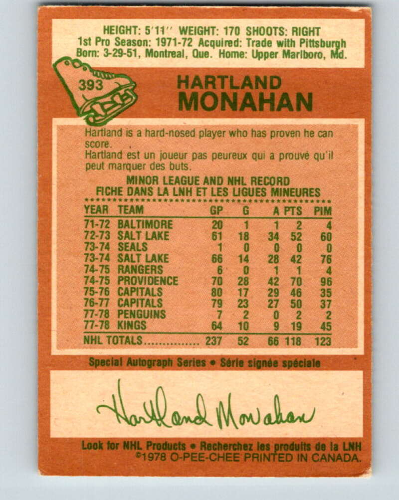 1978-79 O-Pee-Chee #393 Hartland Monahan Los Angeles V26503
