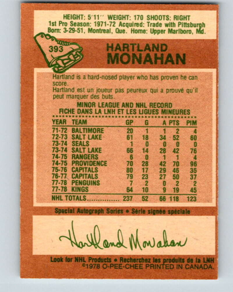 1978-79 O-Pee-Chee #393 Hartland Monahan Los Angeles V26504