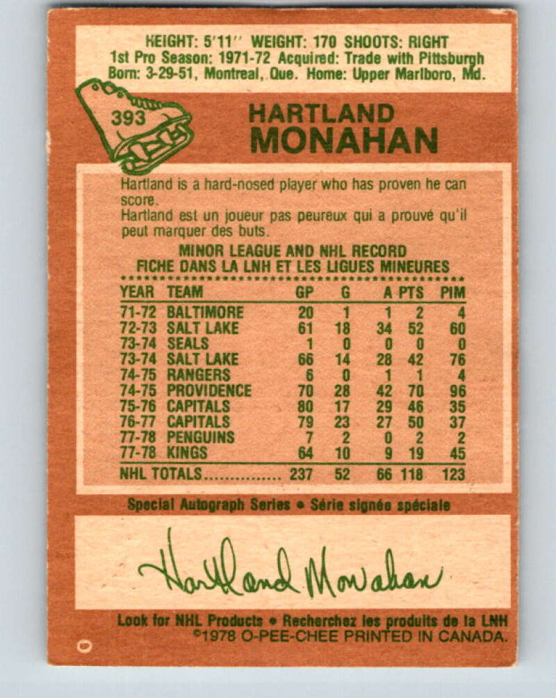 1978-79 O-Pee-Chee #393 Hartland Monahan Los Angeles V26505