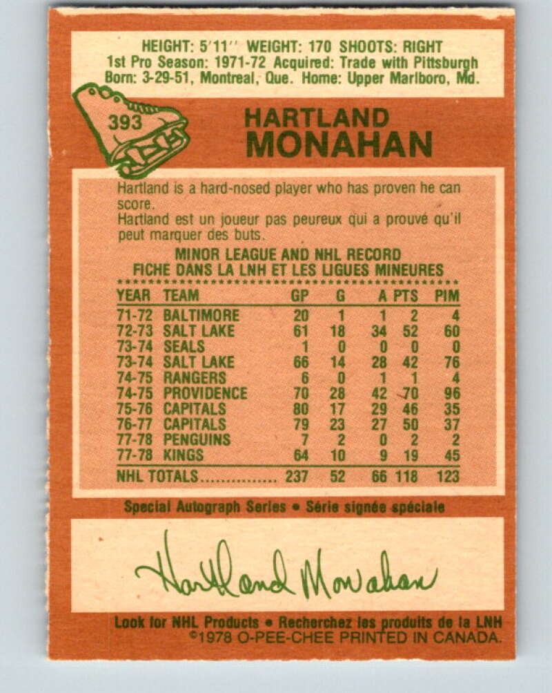 1978-79 O-Pee-Chee #393 Hartland Monahan Los Angeles V26506