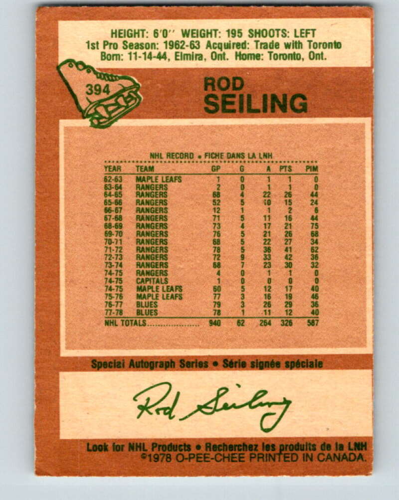 1978-79 O-Pee-Chee #394 Rod Seiling Atlanta Flames V26507
