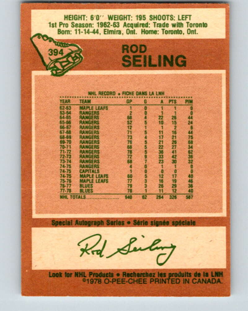 1978-79 O-Pee-Chee #394 Rod Seiling Atlanta Flames V26514