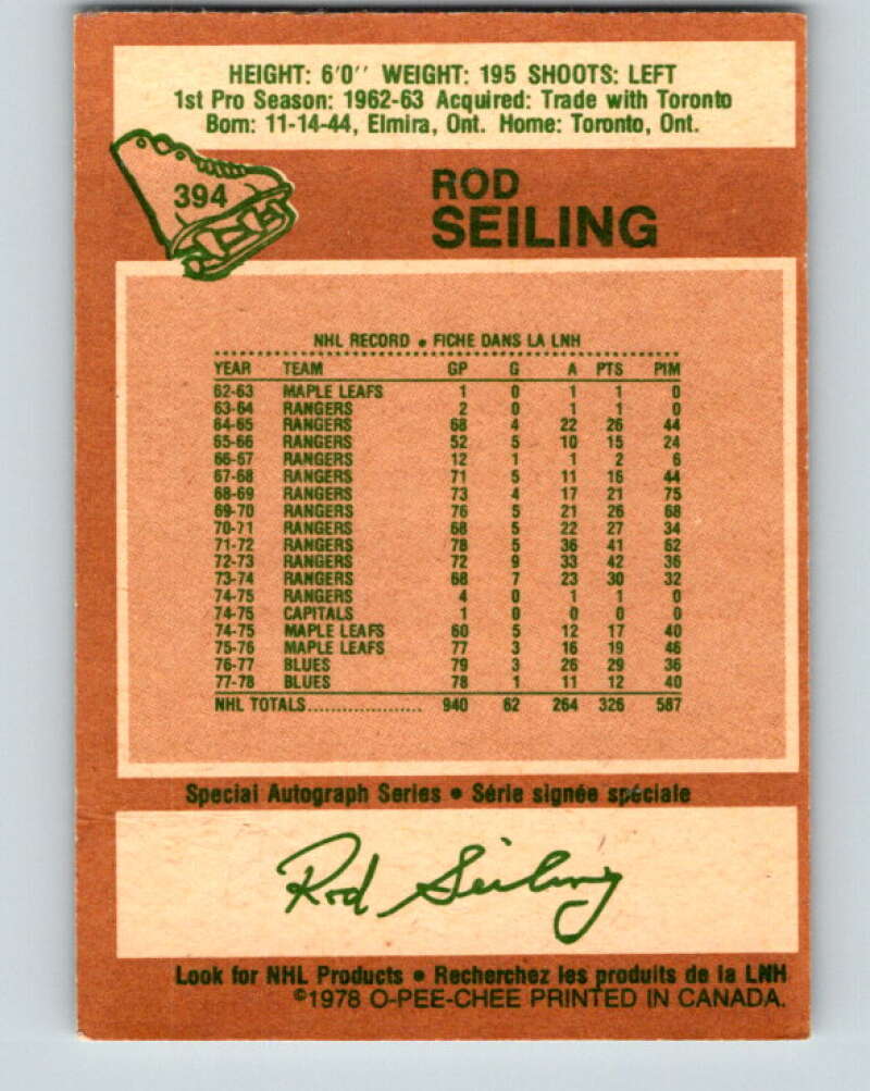 1978-79 O-Pee-Chee #394 Rod Seiling Atlanta Flames V26515