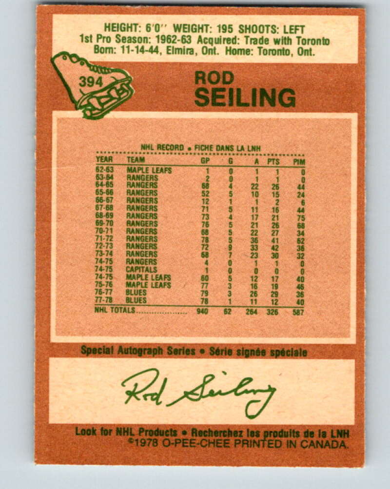 1978-79 O-Pee-Chee #394 Rod Seiling Atlanta Flames V26517